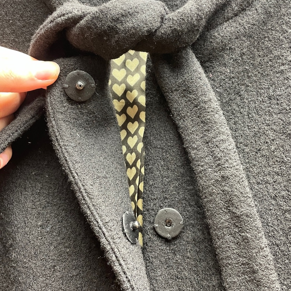 Anthropologie Elevenses Black Wool Snap Button Tie Neck Pockets Jacket Sz 2 - Picture 5 of 6